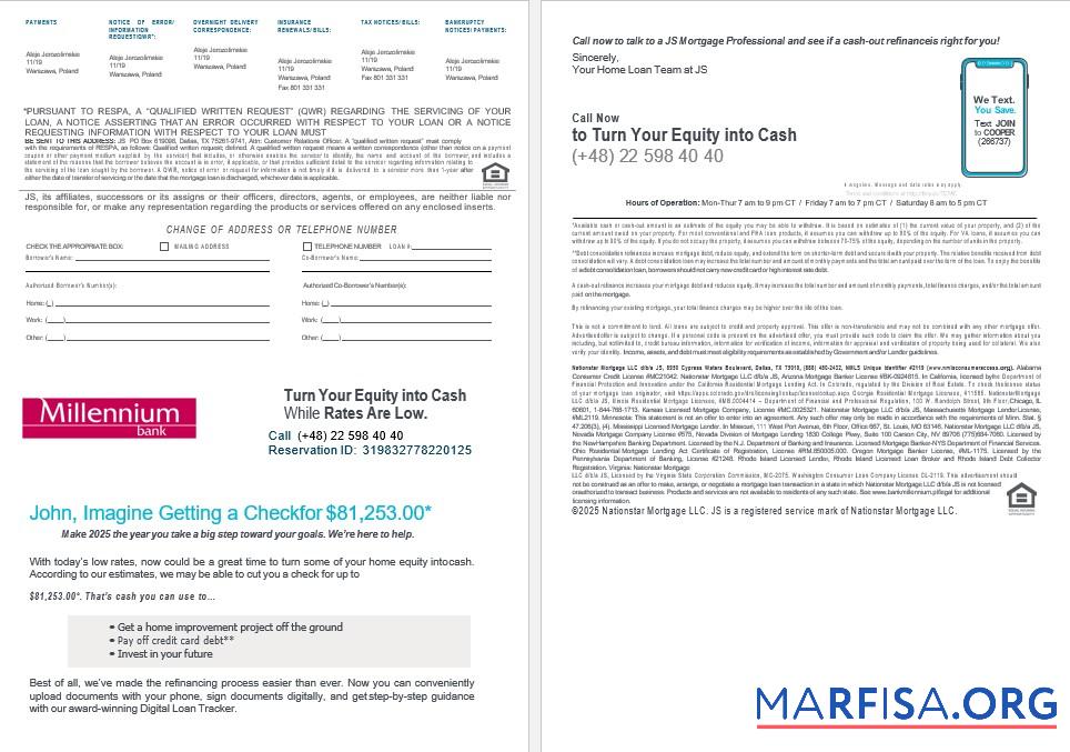 Printable Poland Millennium bank mortgage statement in Word and PDF formats 3 4 real example